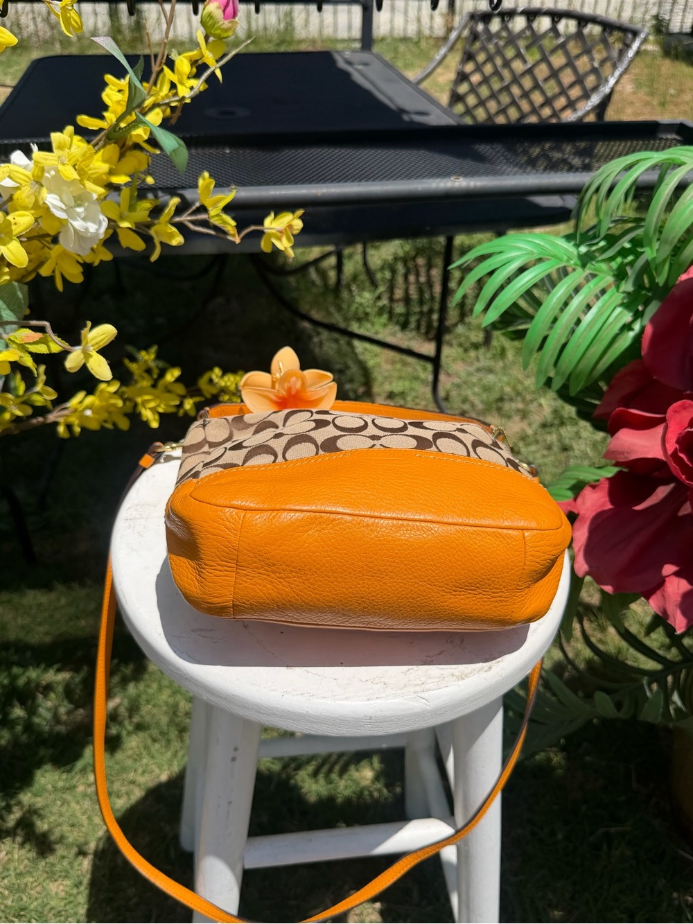 Coach Brown Signature Canvas Crossbody with Orange Leather Trim - Picture 4 of 8